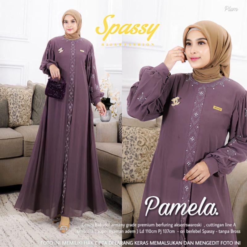 Gamis Kekinian 2023 Pamela Dress Ceruty Babydoll Full Furing Aksen Swaroski Baju Kondangan Wanita Gamis Pesta Mewah Elegan