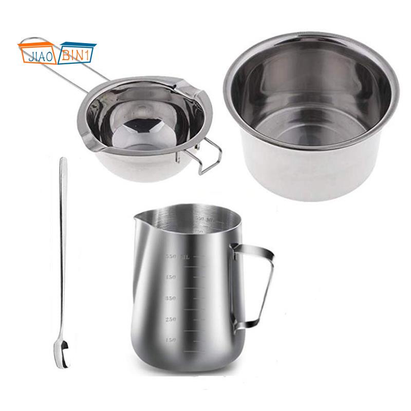 4set Panci Pelebur Lilin Gagang Panjang Stainless Steel Double Boiler