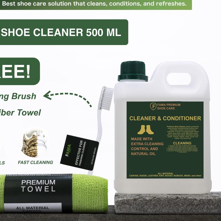 Promo Fama-Shoe Cleaner 500Ml-Bonus Lap+Sikat Detailing-Fama Shoe Cleaner-Shoes Cleaner  ~