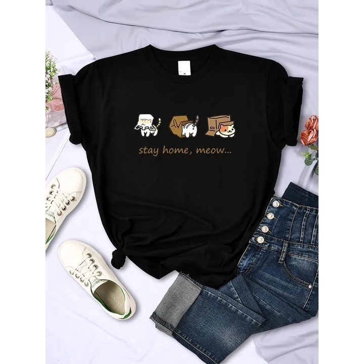 MYSTIQUE.ID-BAJU KAOS CAT MEOW  COLLECTIONS TSHIRT LUCU KEREN DAN AESTETIC