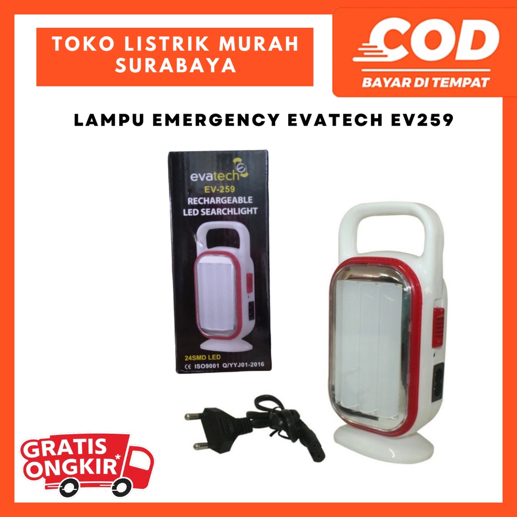 Lampu Emergency EV 259/ Lampu Senter EMERGENCY Hemat Energi Cahaya Putih 6000K RECHARGEABLE