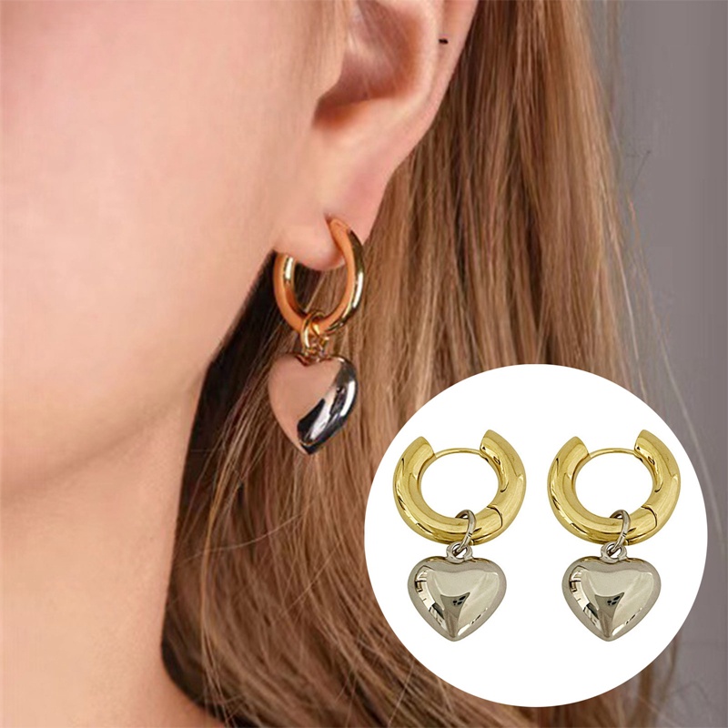 Gadis Jantung Anting Menggemaskan Telinga Hoop Drop Anting-Anting Wanita Cinta Hati Manis Perhiasan Wanita Tindik Stud Earrings