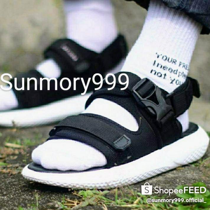 COD - Sandal gunung Sandal traveling Fuzy Hitam Putih Sendal Wanita Sandal Tali Gunung Cewek Perempu