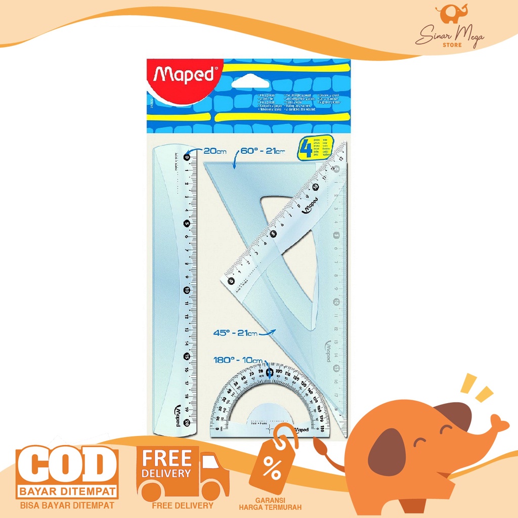 

Maped 4 Piece Geometry Set Penggaris Set Busur Segitiga Sedang 242820 Medium