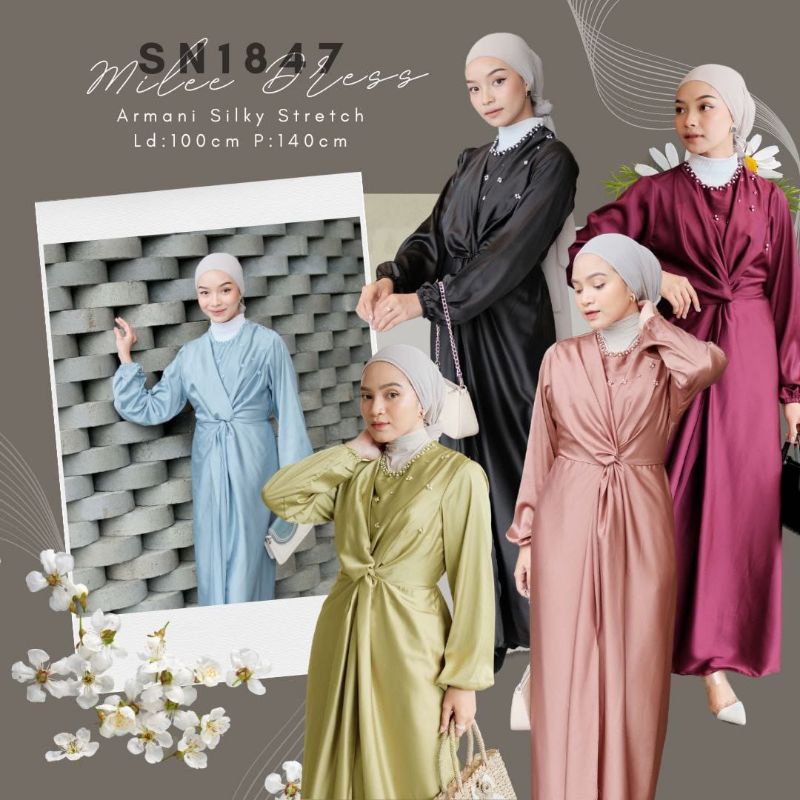 Baju dress maxi MILEE polos gamis lebaran 2023 ied idul fitri muslim pesta kondangan party plain wed