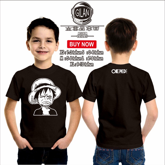 Kaos Baju Anak MONKEY D LUFFY CEMBERUT Kaos Anak Anime One Piece - XS