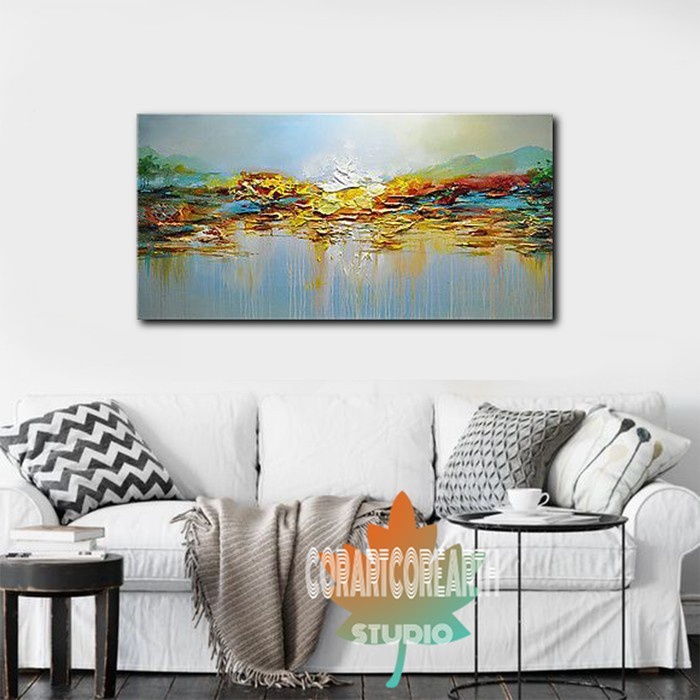 Lukisan pegunungan tekstur lukisan dinding kanvas minimalis modren dekorasi rumah kamar aesthetic lu