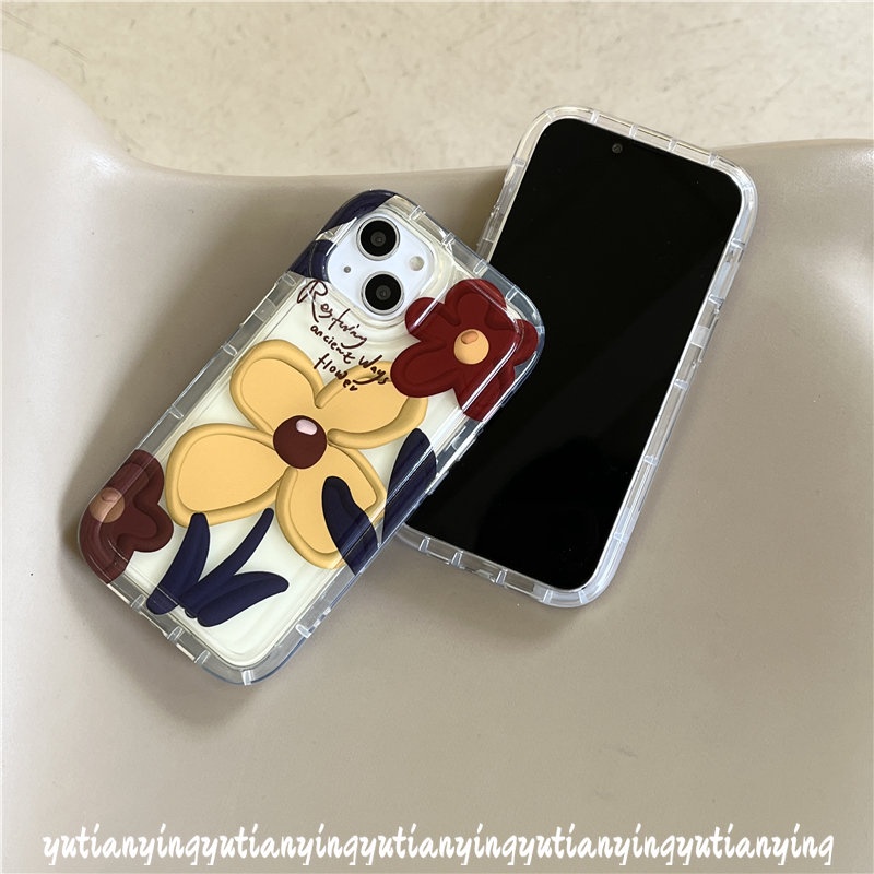 Ins Korea Flower Case Kompatibel Untuk iPhone XR 7plus 14 Pro MAX 11 13 12 Pro MAX 7 8 6 6S Plus X XS MAX 8plus SE 2020 Lukisan Minyak Bunga TPU Lembut Shockproof Airbag Phone Cover