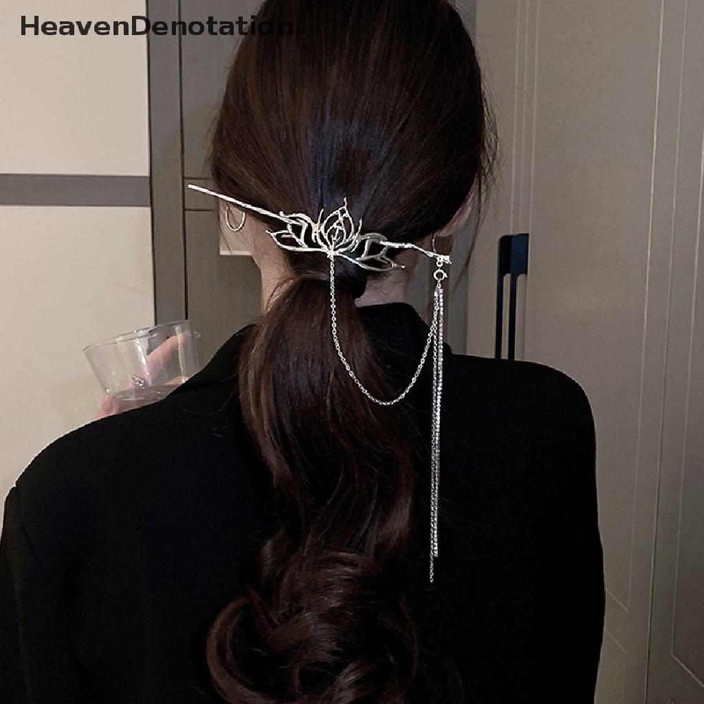 [HeavenDenotation] 1pc Silver Hollow Lotus Rumbai Jepit Rambut Gaya China Hairgrip Peri Rambut Jepit Wanita Hiasan Kepala Aksesoris Rambut HDV