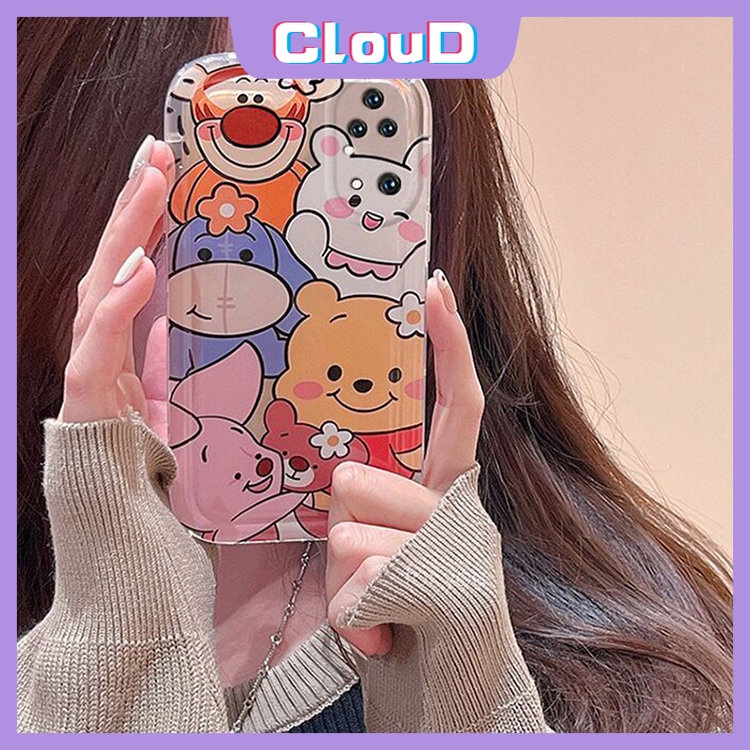 IPHONE Shockproof Airbag Kamera Pelindung Case Kompatibel Untuk Iphone7 6s 6 8 Plus XR 11 12 13 14 Pro Max X XS Max SE 2020 Kartun Lucu Winnie The Pooh Bear Lembut TPU Penutup Belakang