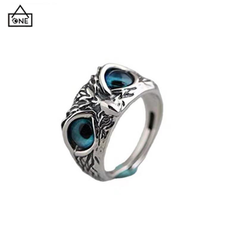 COD❤️Cincin Retro Mata Burung Hantu Kepribadian Warna Aksesoris Cincin yang Dapat Disesuaikan-A.one