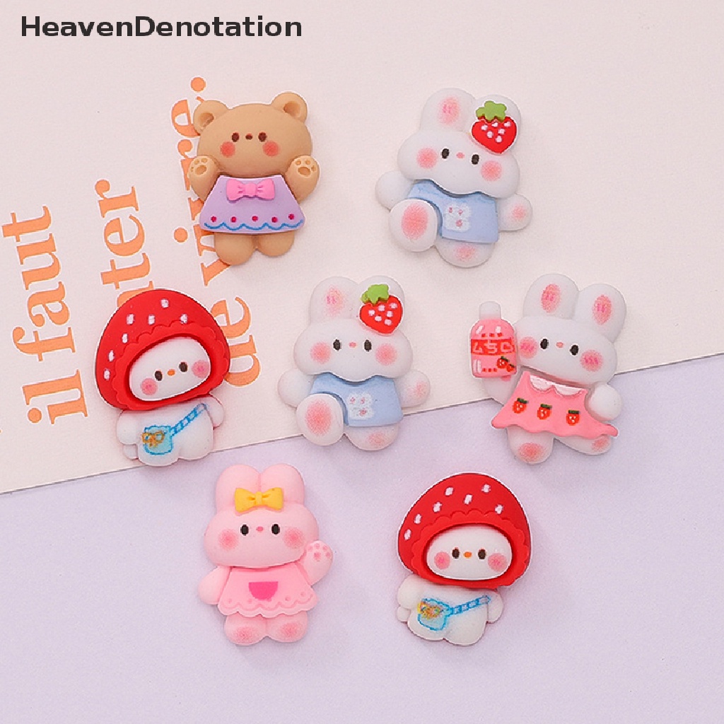 [HeavenDenotation] 10 Pcs Baru Lucu Mini Strawberry Kelinci Resin Patung Kerajinan Tangan Flatback Ornamen Membuat Perhiasan Hairwear Manicure Accessorie HDV