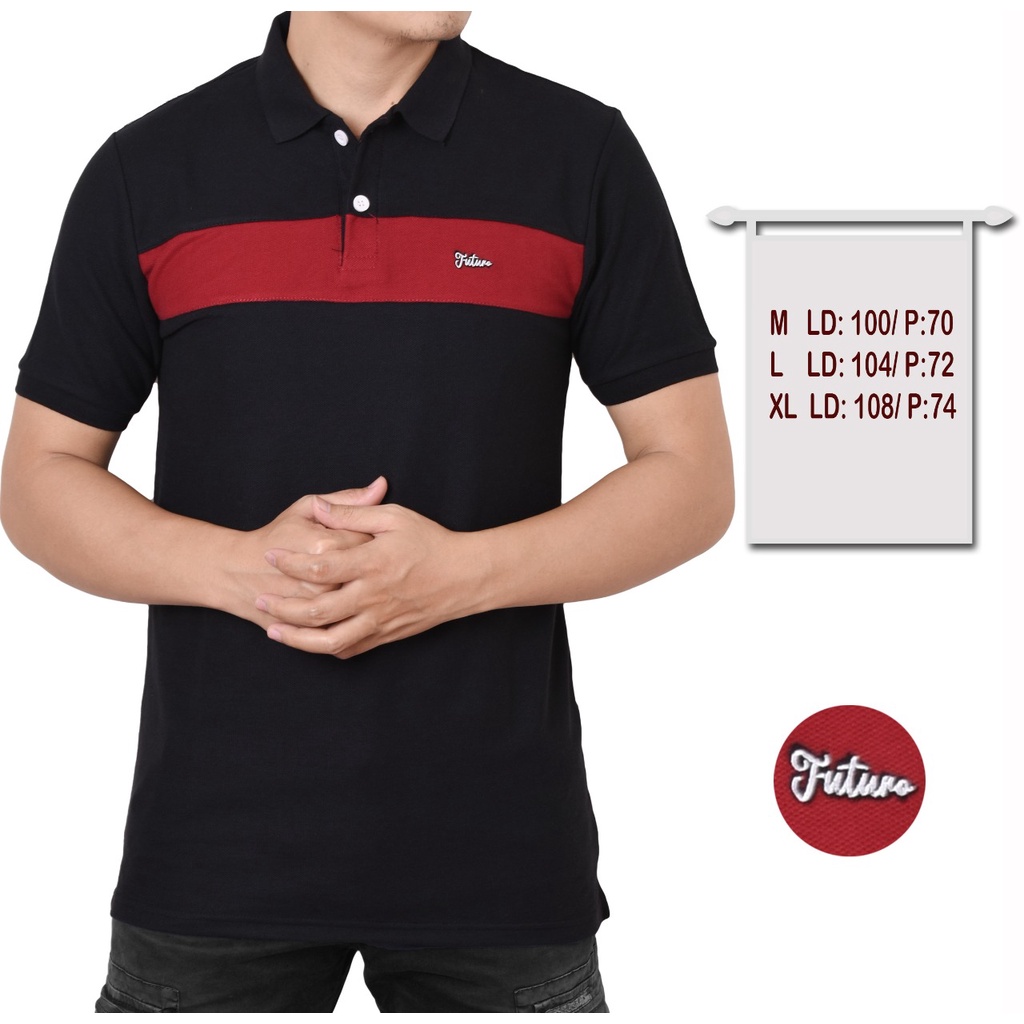 Kaos Kerah Polo Kombinasi Maroon List Body Original Pria