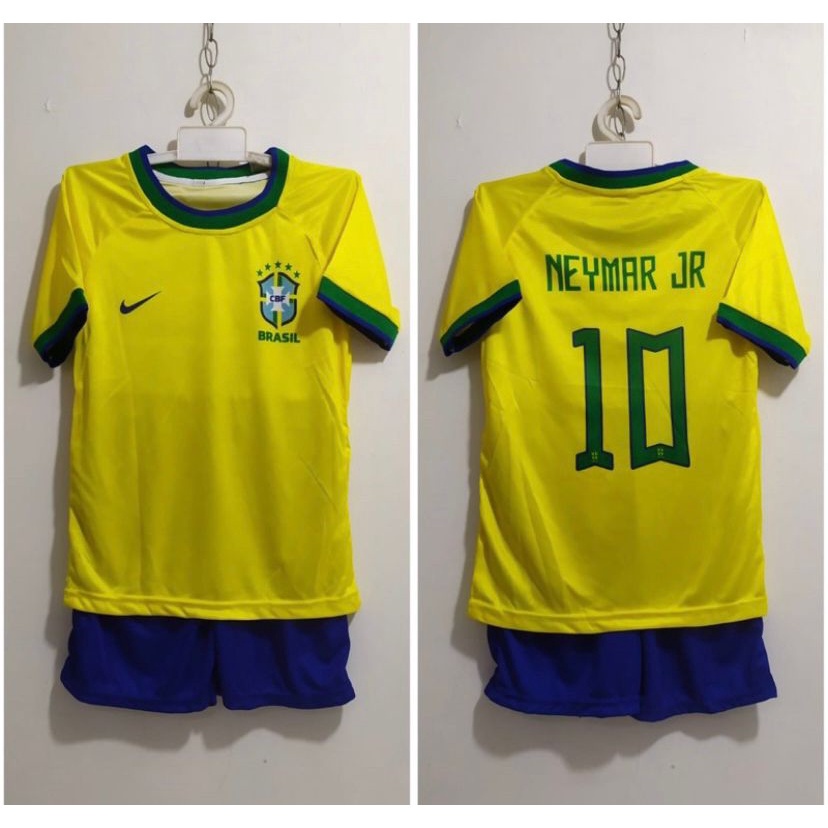 Banting Harga Setelan baju bola anak brasil Murah/baju bola anak negara brasil usia 3-14 thn Baju Bola Murah