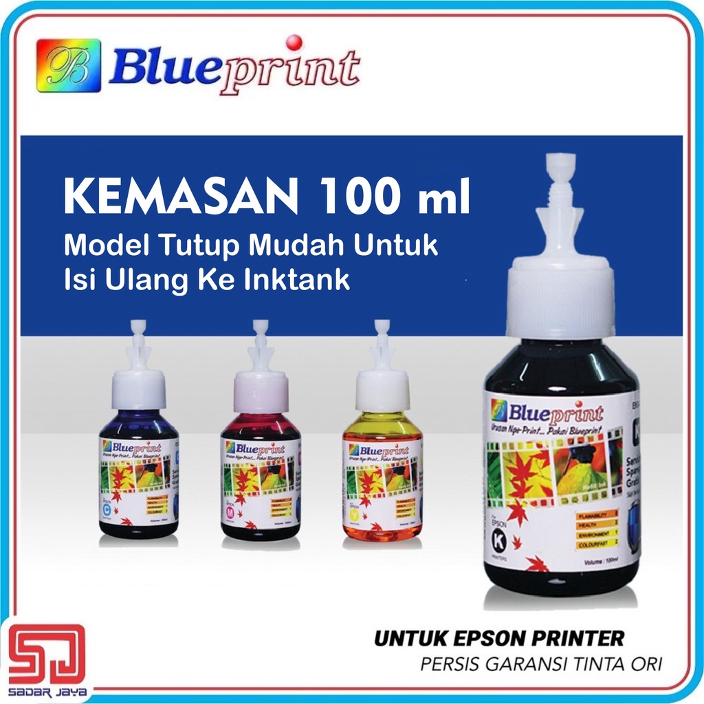 Blueprint Tinta Epson 100ml Tinta Printer Epson Light Cyan Black Magenta Yellow