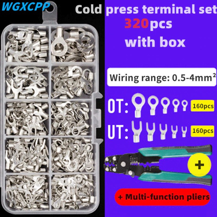 Paket Skun Terminal Kabel Listrik Wire Crimp Connector Kit 320 PCS Plus Tang Skun Krimping Tools