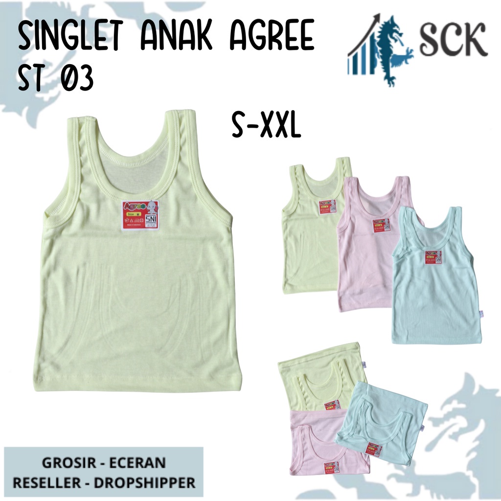 [ISI 3] Singlet Anak AGREE WARNA WARNI ST 03 / Singlet AGREE Kids / Kaos Dalam Anak - sckmenwear GROSIR