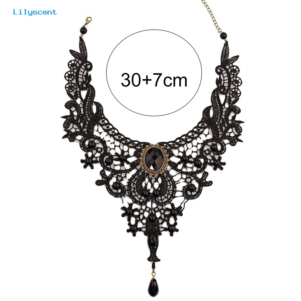 [LS] Kalung Wanita Manik-Manik Renda Hitam Hollow Out Adjustable Choker Necklace Untuk Pesta