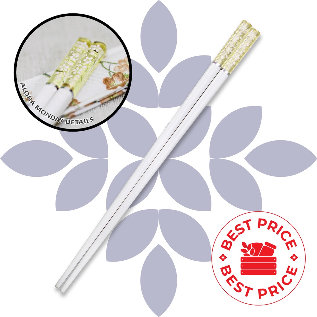 SUMPIT CHOPSTICK - WHITE FLORAL BLOSSOM CHINESE STYLE 24 CM - GREEN