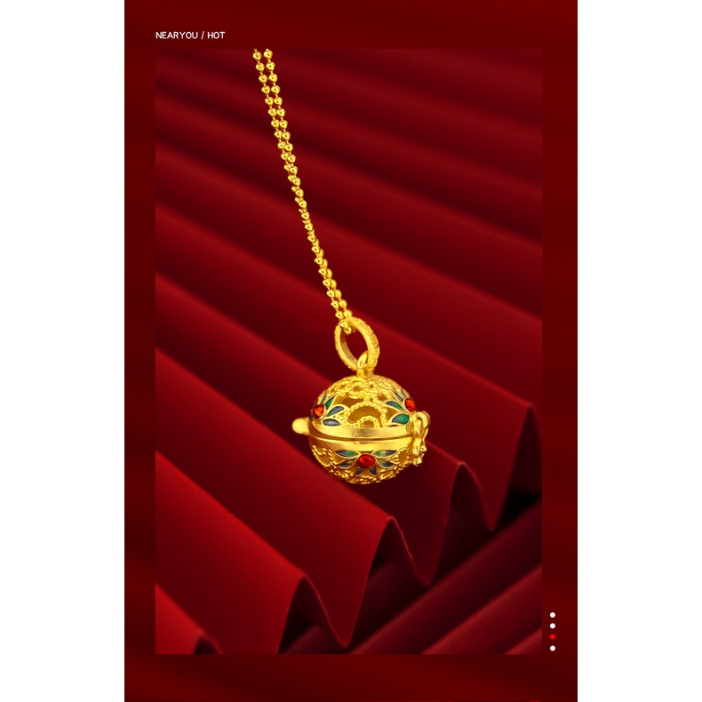 Goldkingdom Perhiasan Fashion Emas Asli Kadar 375Bangkok Aksesoris Ready Stock Gaya Kuno Membakar Sachet Biru Berlapis Emas Liontin Perempuan Gaya Nasional Melubangi Pembakar Dupa