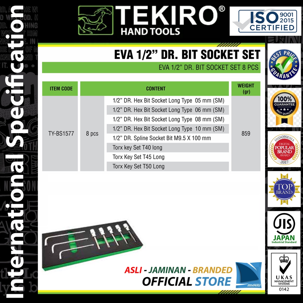 Kunci Torx + Spline + Hex Bit Isi 8 pcs Perkakas Laci Kemasan EVA - Mix Wrench EVA Set TEKIRO