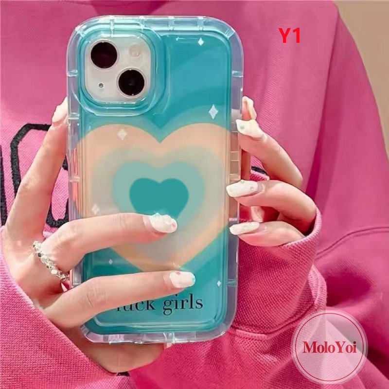 IPHONE Ins Gradiasi Sweet Love Heart Case Kompatibel Untuk Iphone11 13 14 12 Pro MAX 14 Pro MAX 7-8 6 6S Plus XR X XS MAX Permen Shockproof Airbag Back Clear Soft TPU Cover