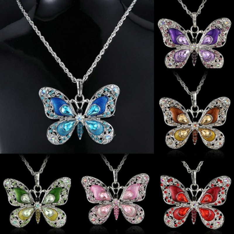 [AYBx] Baju Kaos Distro Pria Wanita Lengan Pendek Butterfly Pendant Necklace Sweater Rantai Kalung Panjang Untuk Wanita Perempuan