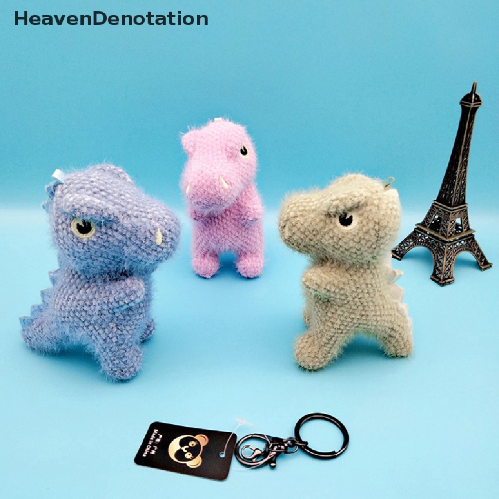 [HeavenDenotation] 10 cm Flocking Dinosaurus Gantungan Kunci Kartun Boneka Liontin Tas Mobil Key Ring HDV