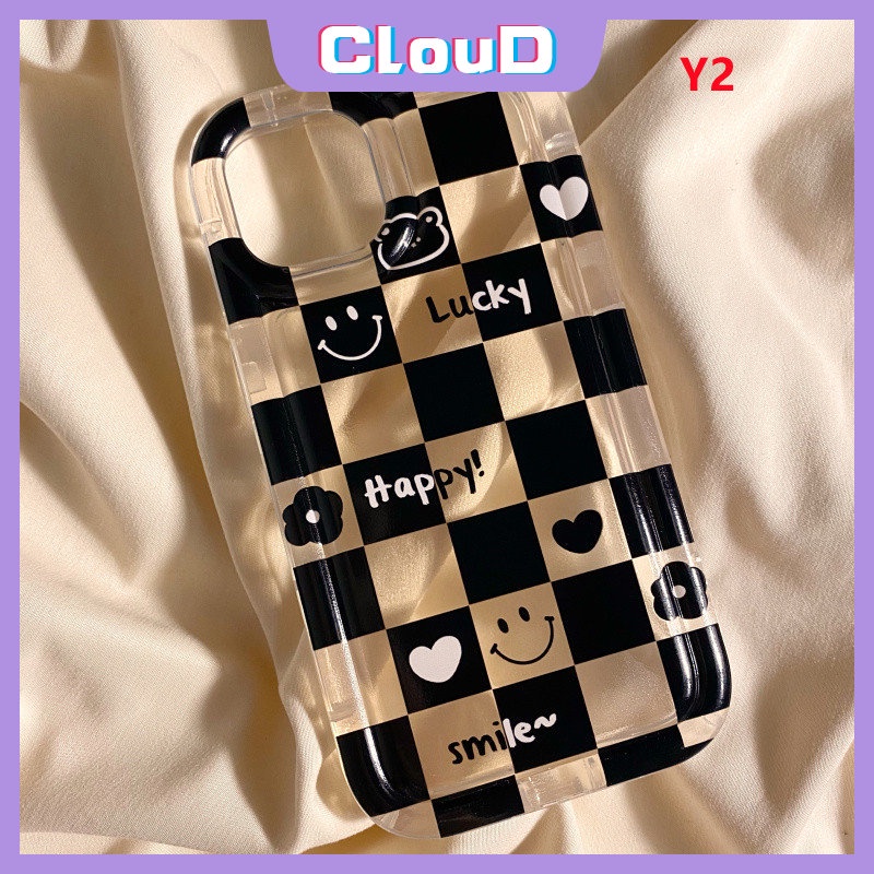 IPHONE Pasangan Chessboard Cinta Hati Case Kompatibel Untuk Iphone7 6s 8 6 Plus XR X13 11 12 14 Pro Max XS Max SE 2020 Smiley Lucu Shockproof Airbag Lembut Tpu Bunga Cover