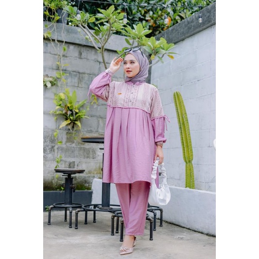 One set tunik polo linen JUMBO