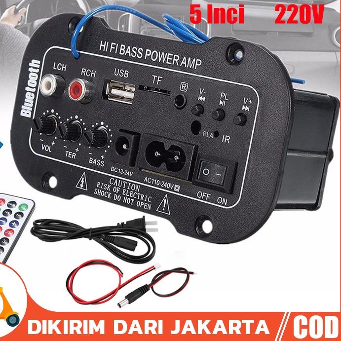 ☼ (Redy Stok, COD) 5 Inci 12V 24V 220V Amplifier Ampli Mini Board Audio Bluetooth USB FM Radio TF Pl
