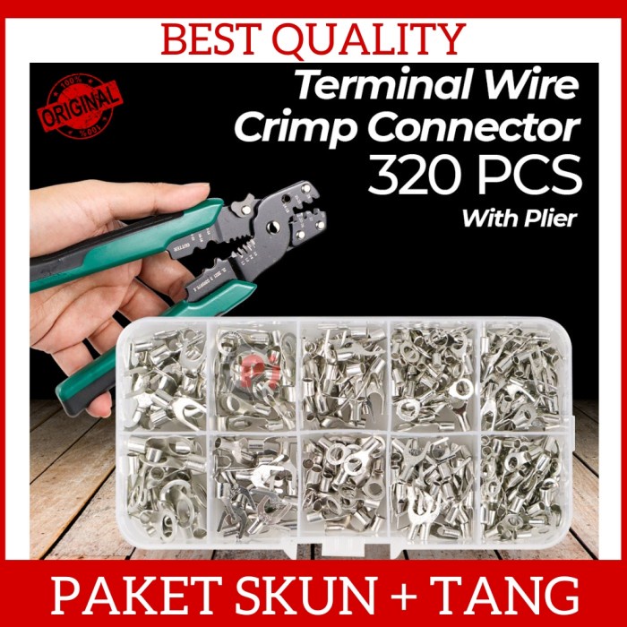 Paket Skun Terminal Kabel Listrik Wire Crimp Connector Kit 320 PCS Plus Tang Skun Krimping Tools