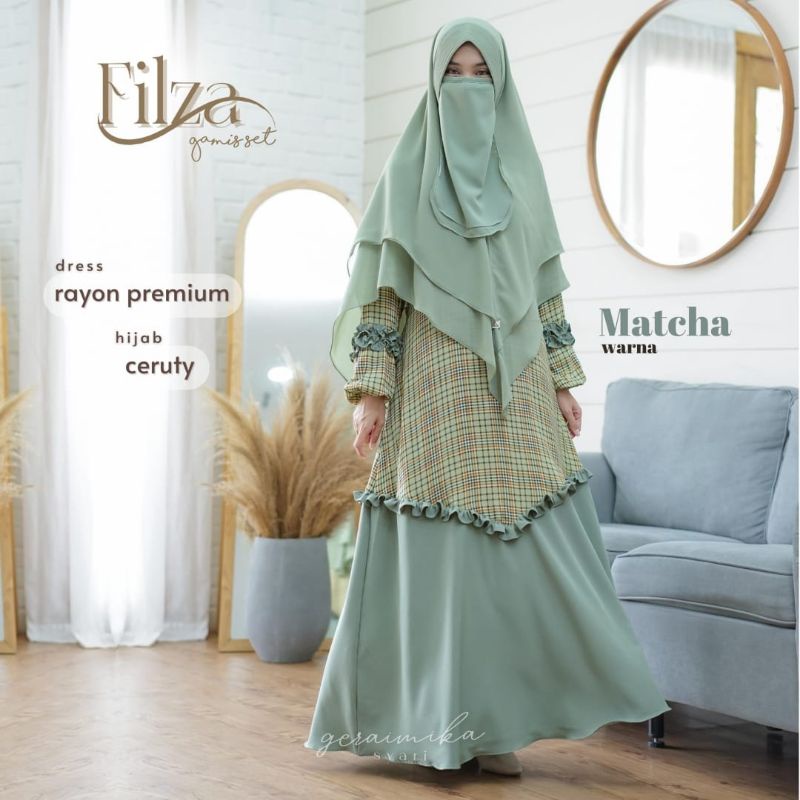 Filza Set Gerai Mika Gamis Set Khimar Ceruty Motif Kotak mix polos