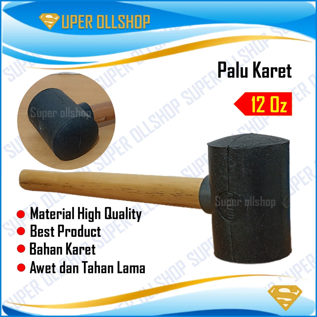 Palu Keramik Martil Karet Rubber Hammer 12 Oz / Palu Karet Gagang Kayu 12 Oz / Palu Bodem Godam Karet Keramik