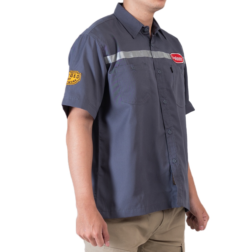 WORKSHIRT SHORT KEMEJA KERJA REFLEKTOR PATCH LENGAN PENDEK BY ENGINEER WORKWEAR