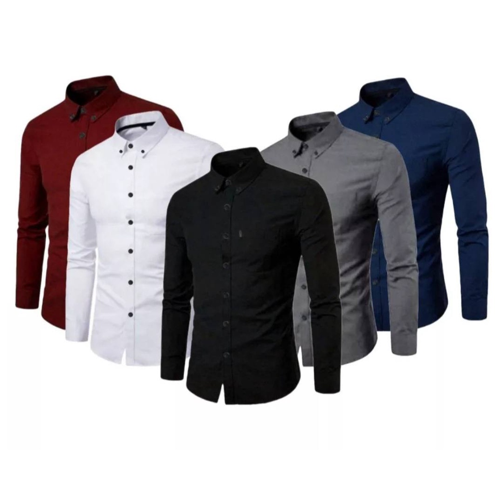 [BISA COD] Kemeja Pria Lengan Panjang Polos Putih | Kemeja Polos Pria  Kemeja Kerja Kasual Katun Formal