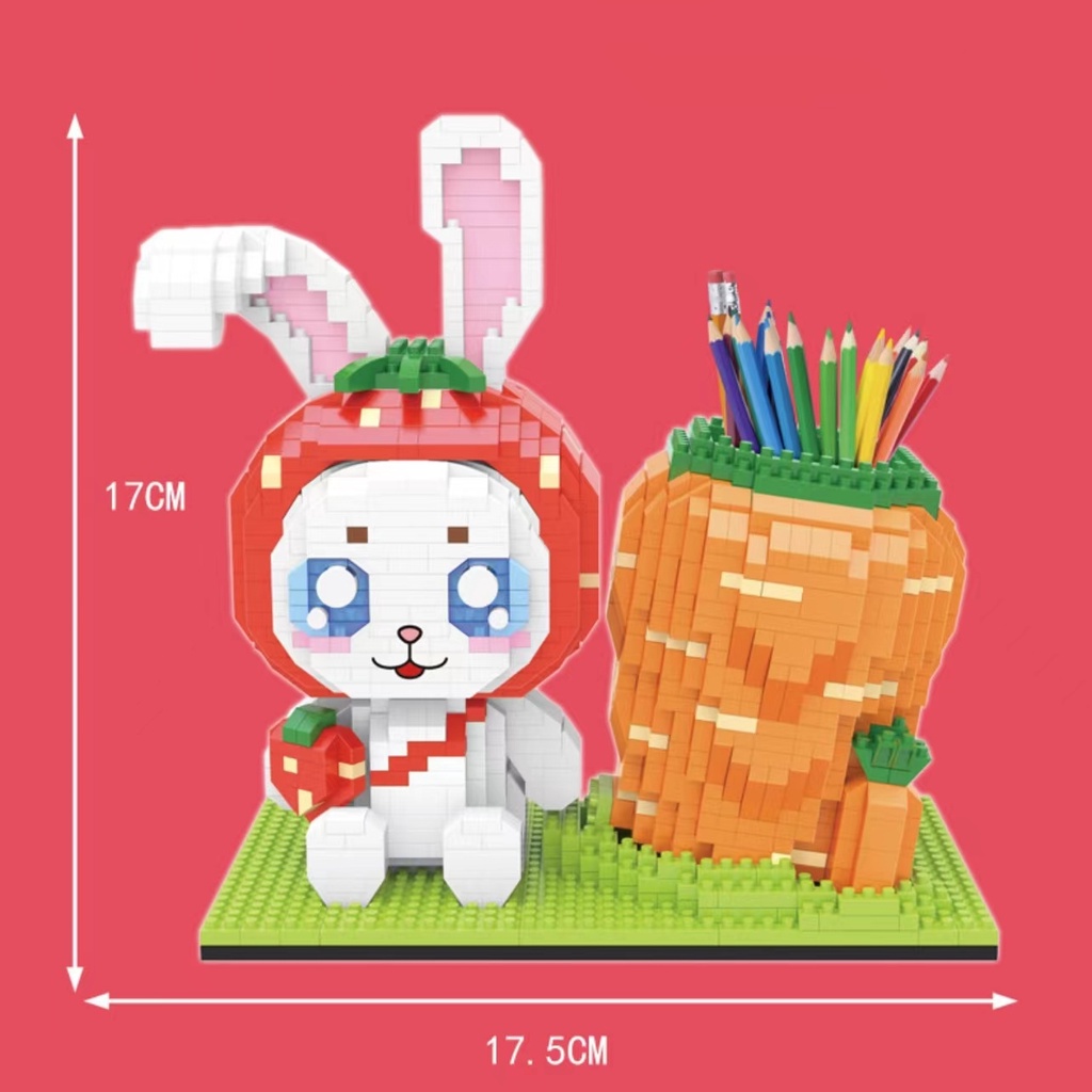 Kompatibel Dengan Lego Strawberry Bear Lingna Belle Pen Holder Blok Bangunan Partikel Kecil Merakit Mainan Dewasa diy Buatan Tangan Perakitan