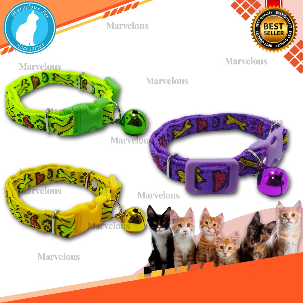 Kalung Kucing Motif Tulang Bahan Tebal Lonceng Warna 14 mm / Kalung Kucing Murah