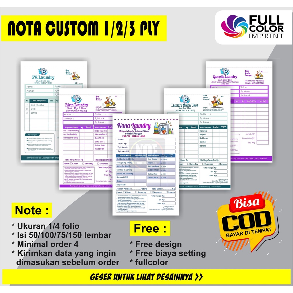 

[FREE ONGKIR] CETAK NOTA CUSOTM MURAH, CETAK LONDRY 2 RANGKAP, NOTA CUSTOM 2 PLY