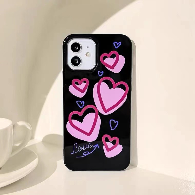 IPHONE Ins Layar Penuh Cinta Hati Cocok Untuk Iphone14 14pro 14plus 13 13mini 13pro 13prm iPhone12 7Plus 8Plus Xr XS 13 12mini Pro Max TPU Empat Sudut Casing Ponsel Tahan Guncangan