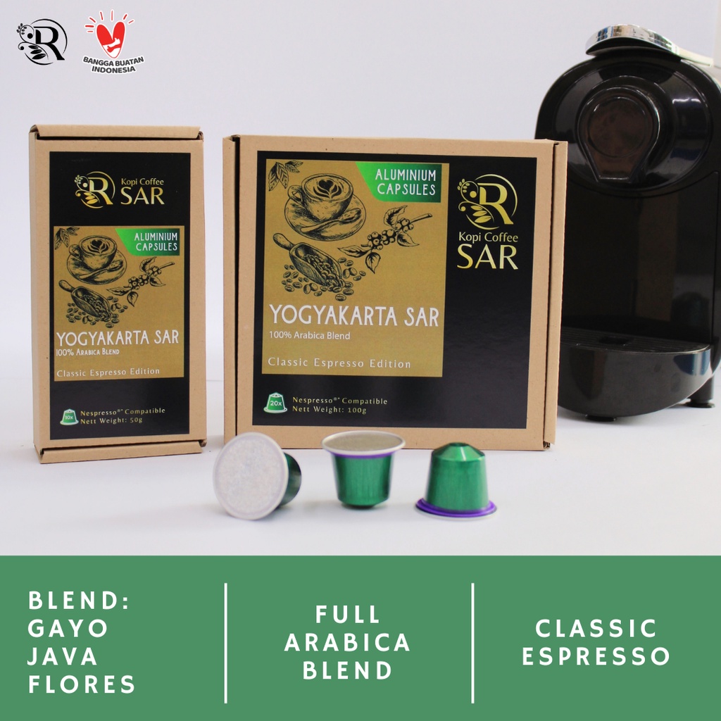 

Yogyakarta SAR - Full Arabica Blend Nespresso Compatible Coffee Capsules Kopi Coffee SAR Kopi Kapsul untuk Mesin Nespresso