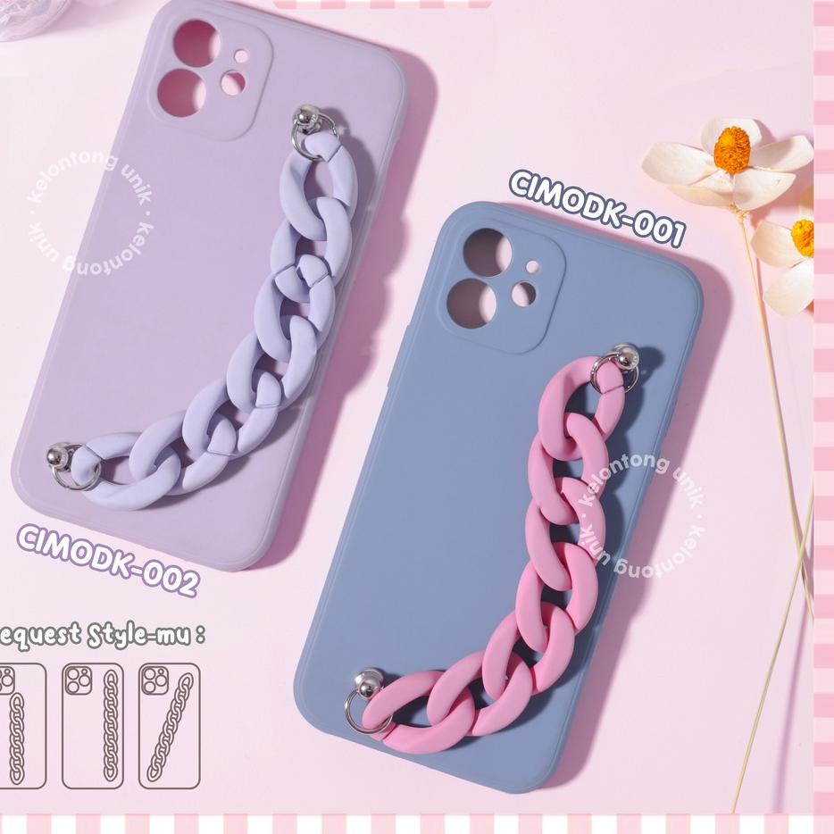 ◄ (Seri 1) For iPhone - Square Edge Silicone Soft Case + Doff Chain Grip/ Chain Case Rantai ♢