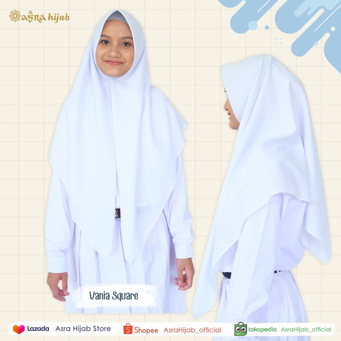 Jilbab Sekolah Vania Squere Bahan Katun Voal - Asra Hijab Official - Putih
