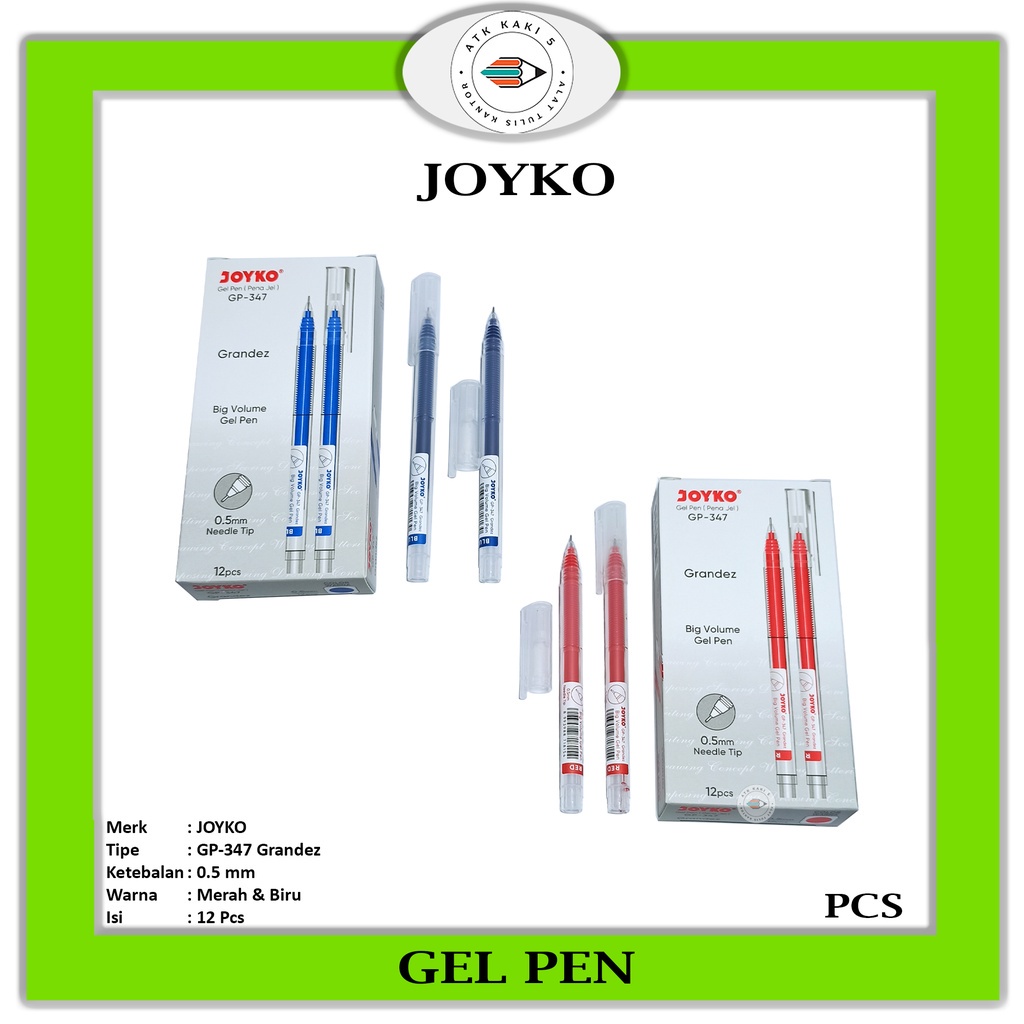 

JOYKO - Gel Pen GP-347 Grandez Pulpen Gel Warna Tinta Merah & Biru - Pcs