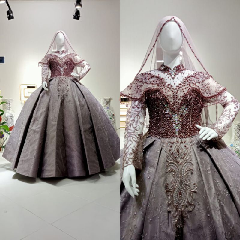 gaun pengantin Berbi payet ekor cantik