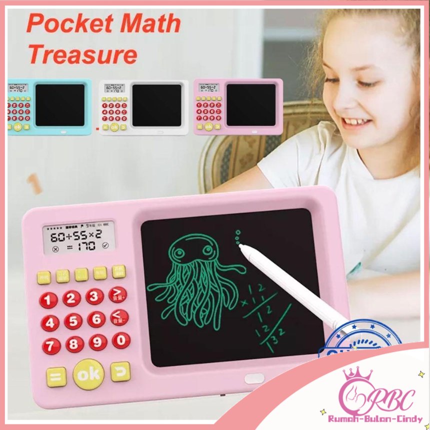 6/8 inch Mainan Edukasi 2in1 Belajar MATEMATIKA  Papan Tulis Anak LCD Writing Color Board Kalkulator USB Charge Berisi Papan Tulis and pensil 6-12 Usia