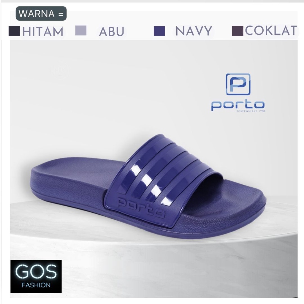 gof Sandal Selop Porto 1023M-10 Pria Adilette Simple Santai Sandal Slide Slop Karet Nyaman Empuk keren