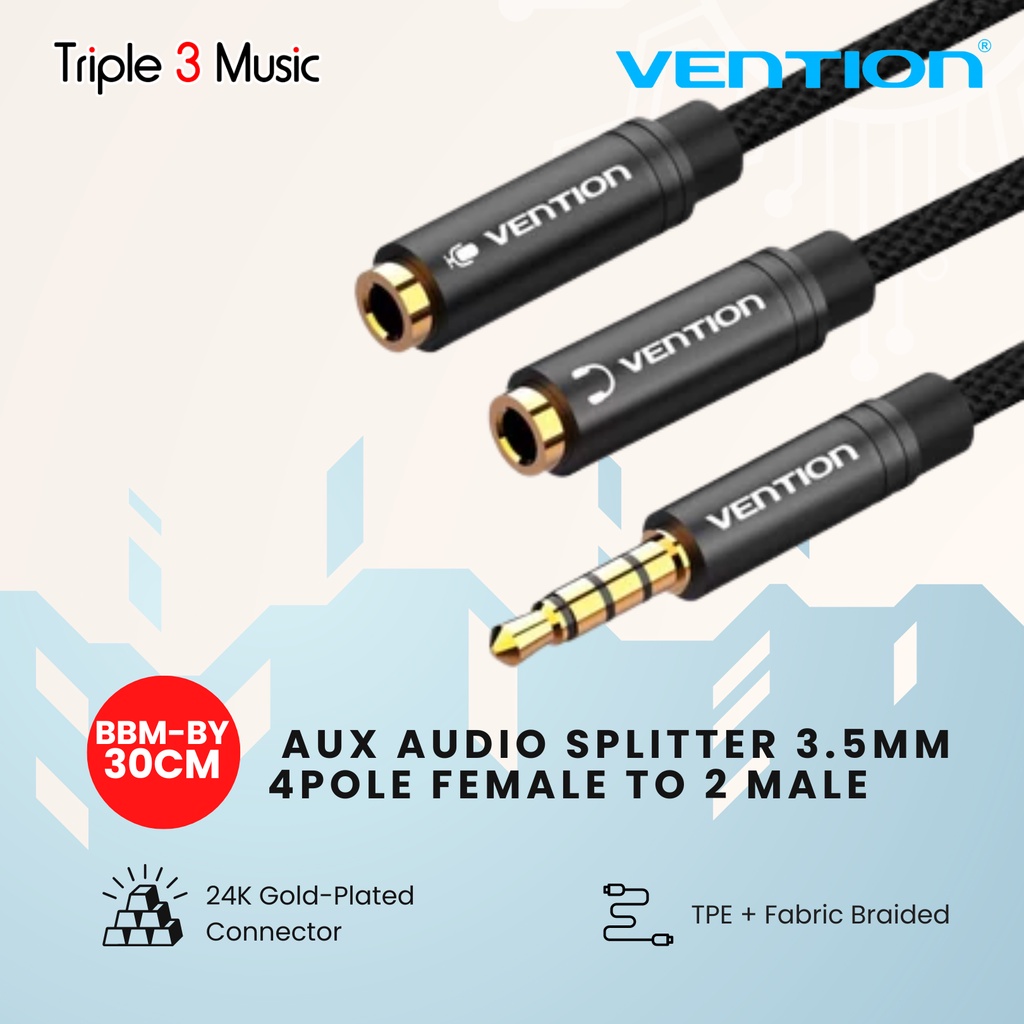 VENTION BBMBY Kabel Aux Audio Splitter 3.5mm 4Pole Female to 2 Male