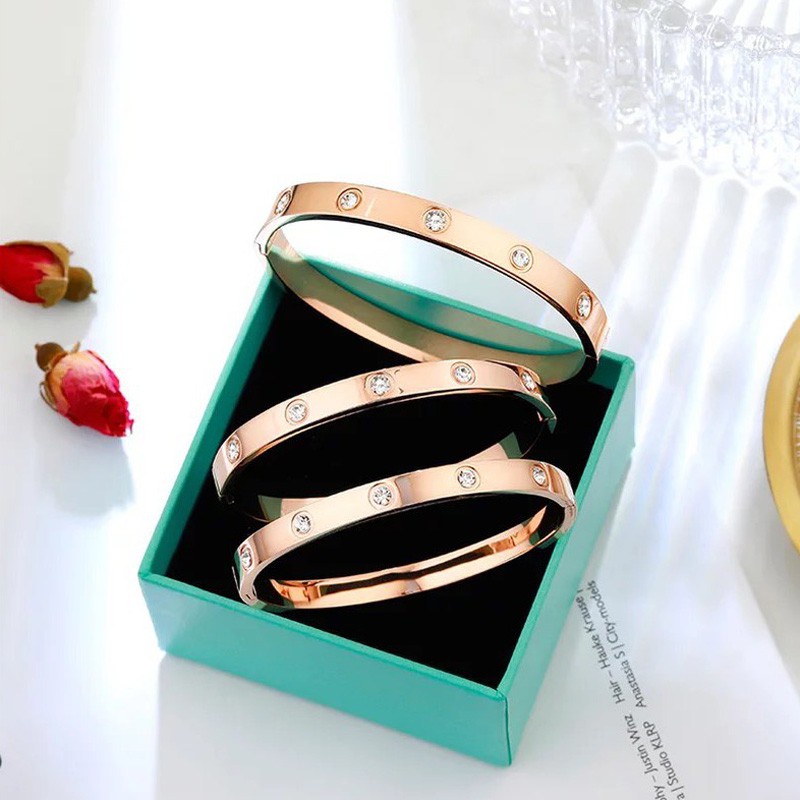 Gelang Berlian 18K Rose Gold Bahan Titanium Steel Tahan Air Dan Keringat Untuk Pria Dan Wanita