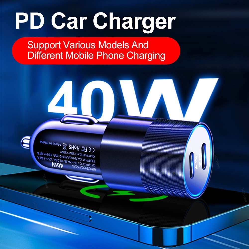 68w Dual PD Type C Charger Mobil Metal PD Charger Adapter Fast Charging Charger Untuk Hp Di Mobil Untuk i-Phone Android